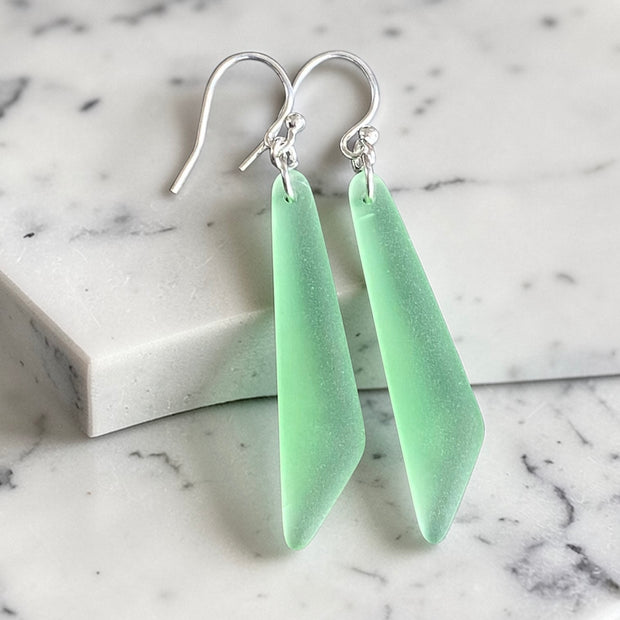 Green Sea Glass Elongated Earrings in Sterling Silver, Pacific Blue Fa –  SunVDesigns