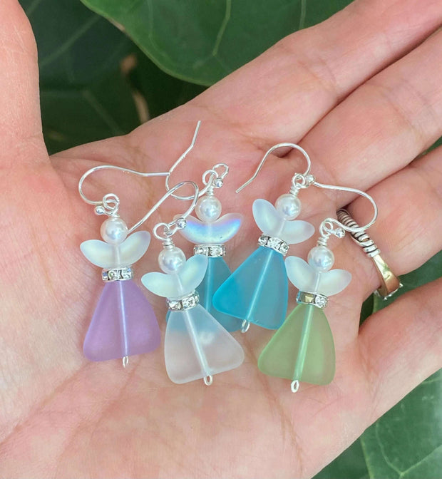 Sea Glass Angel Earrings - Handmade by SunVDesigns