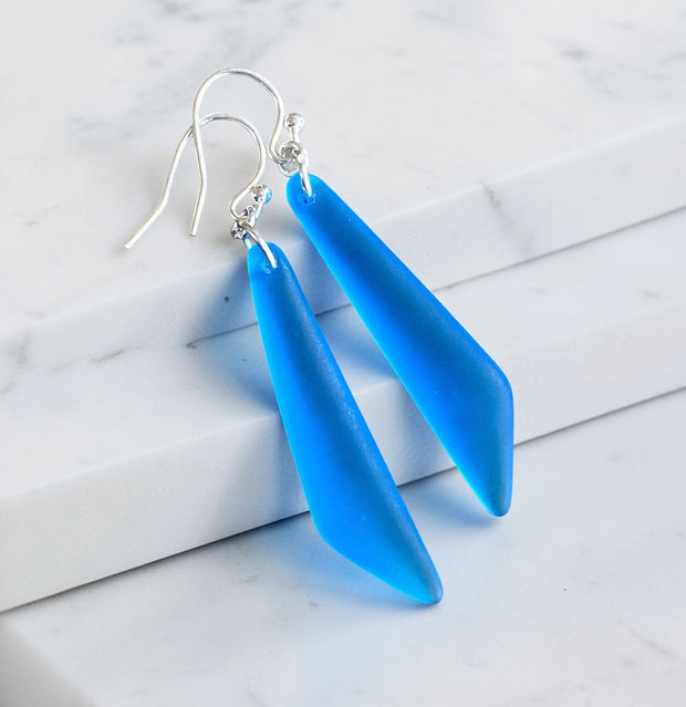 Green Sea Glass Elongated Earrings in Sterling Silver, Pacific Blue Fa –  SunVDesigns