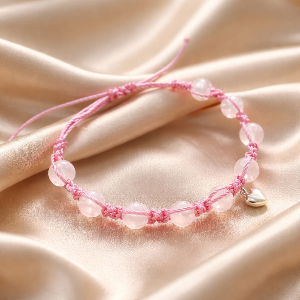 Rose Quartz Bracelet in Sterling Silver,Pink Rose Quartz  display picture 3